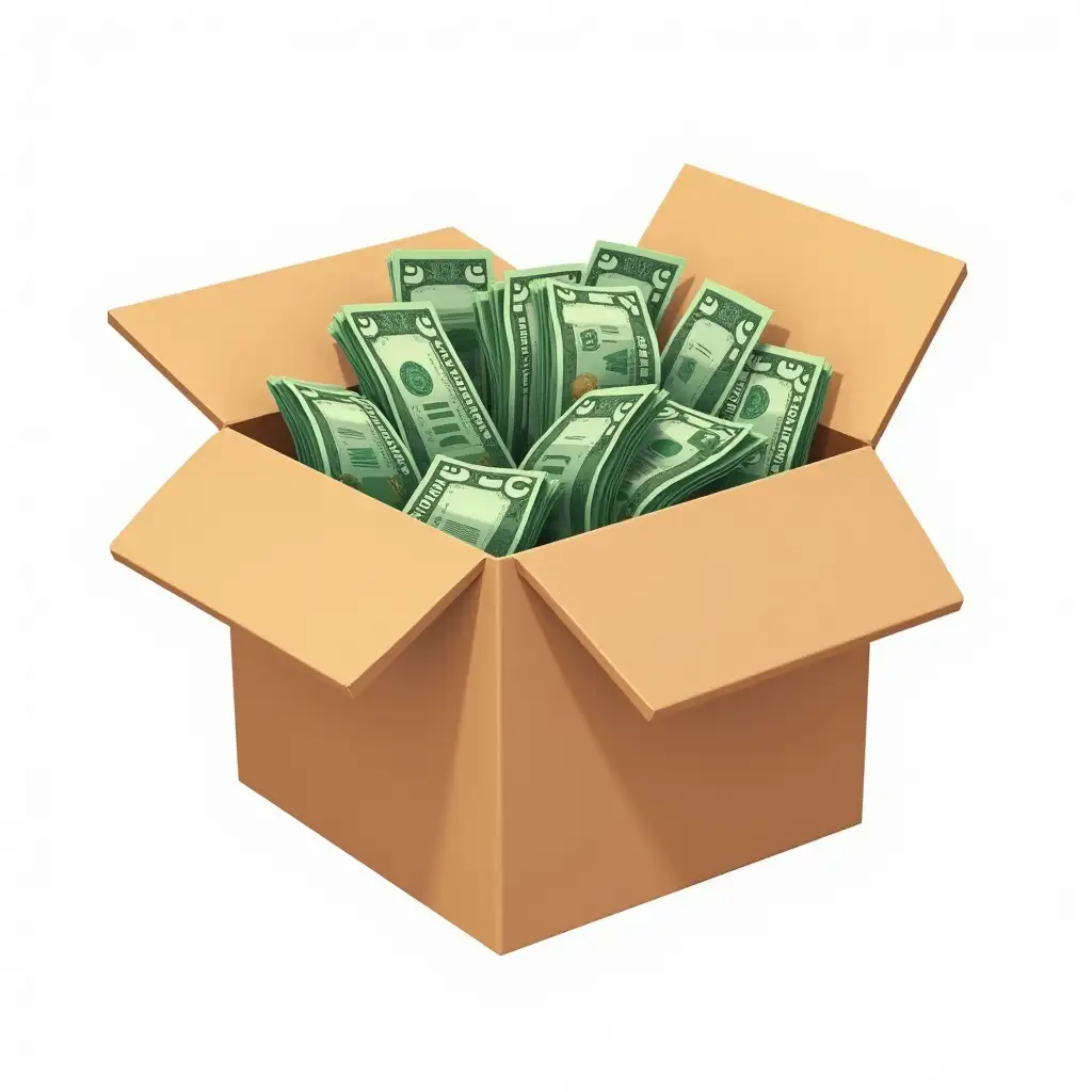 Open-Cardboard-Box-Filled-with-Detailed-Assorted-Money-in-Illustrative-Style