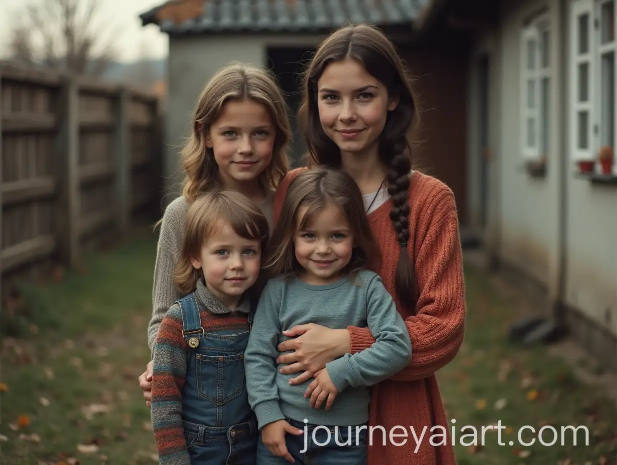 Tatarca-Family-from-Romania-with-Three-Children-in-Front-of-Their-House