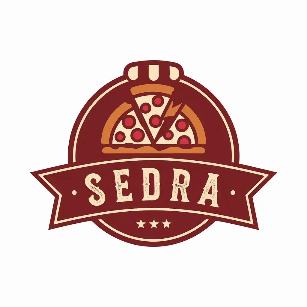 LOGO Design for Sedra Red Pizzeria Theme with Clear and Moderate Design Elements