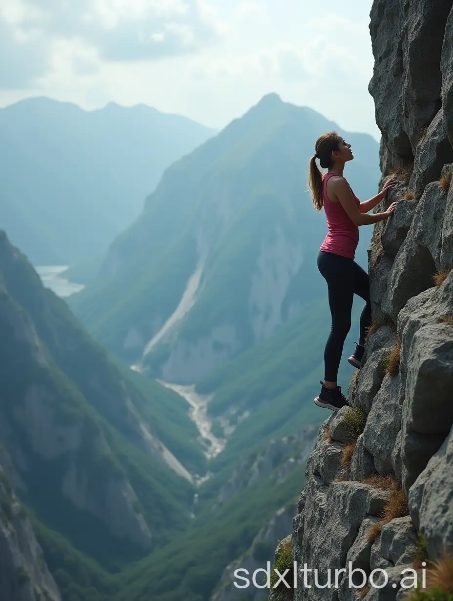 Courageous-Woman-Climbing-Dangerous-Mountain-Cliff