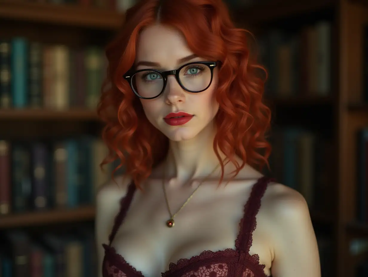 Attractive-Female-Librarian-with-Venetian-Red-Hair-and-Playful-Look