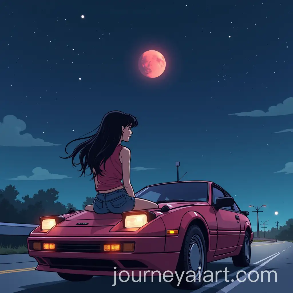 Sailor-Mars-in-Streetwear-Sitting-on-Nissan-300zx-Hood-at-Night