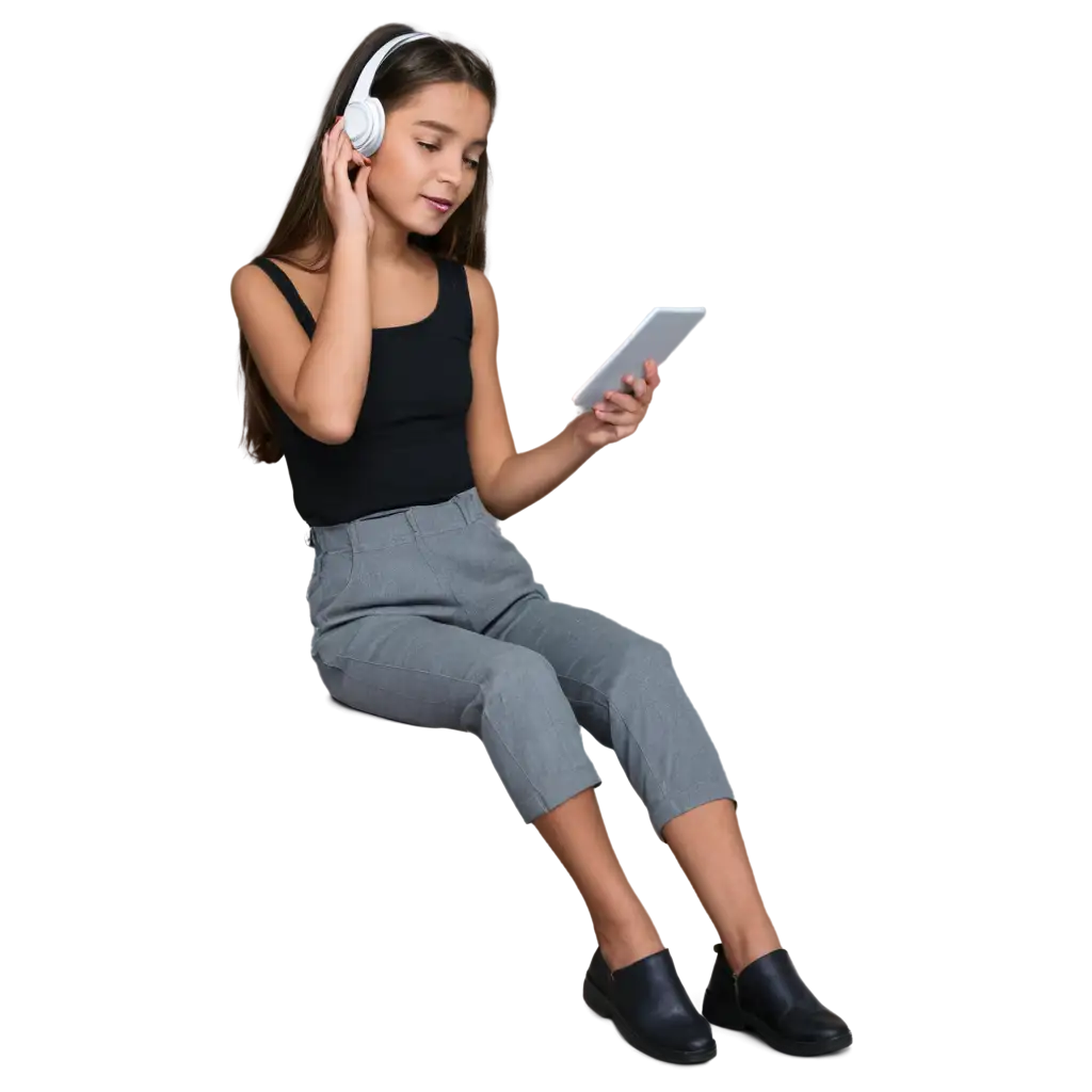 Creative-PNG-Image-of-a-Girl-Sitting-with-Tablet-and-Headphones