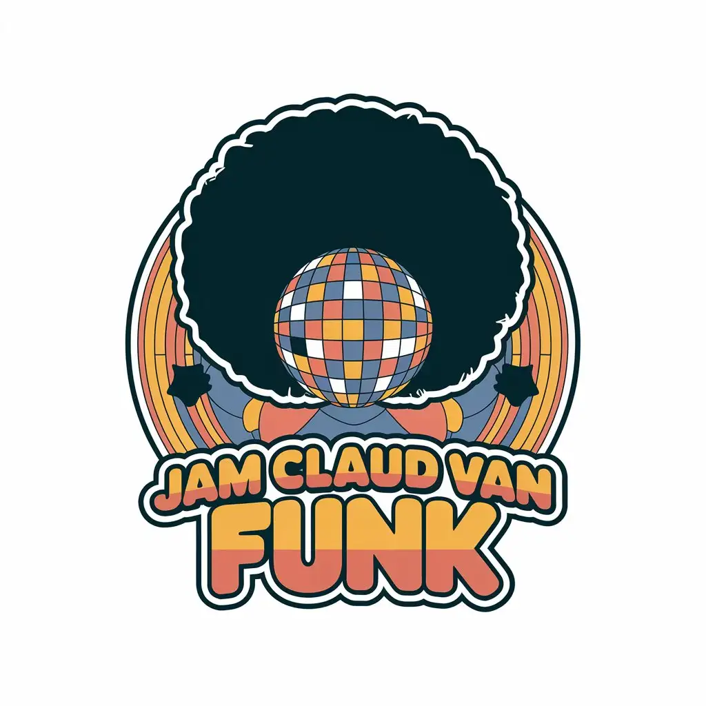 LOGO Design for JAM CLAUD VAN FUNK Afro Hairstyle BellBottoms Disco Ball Theme