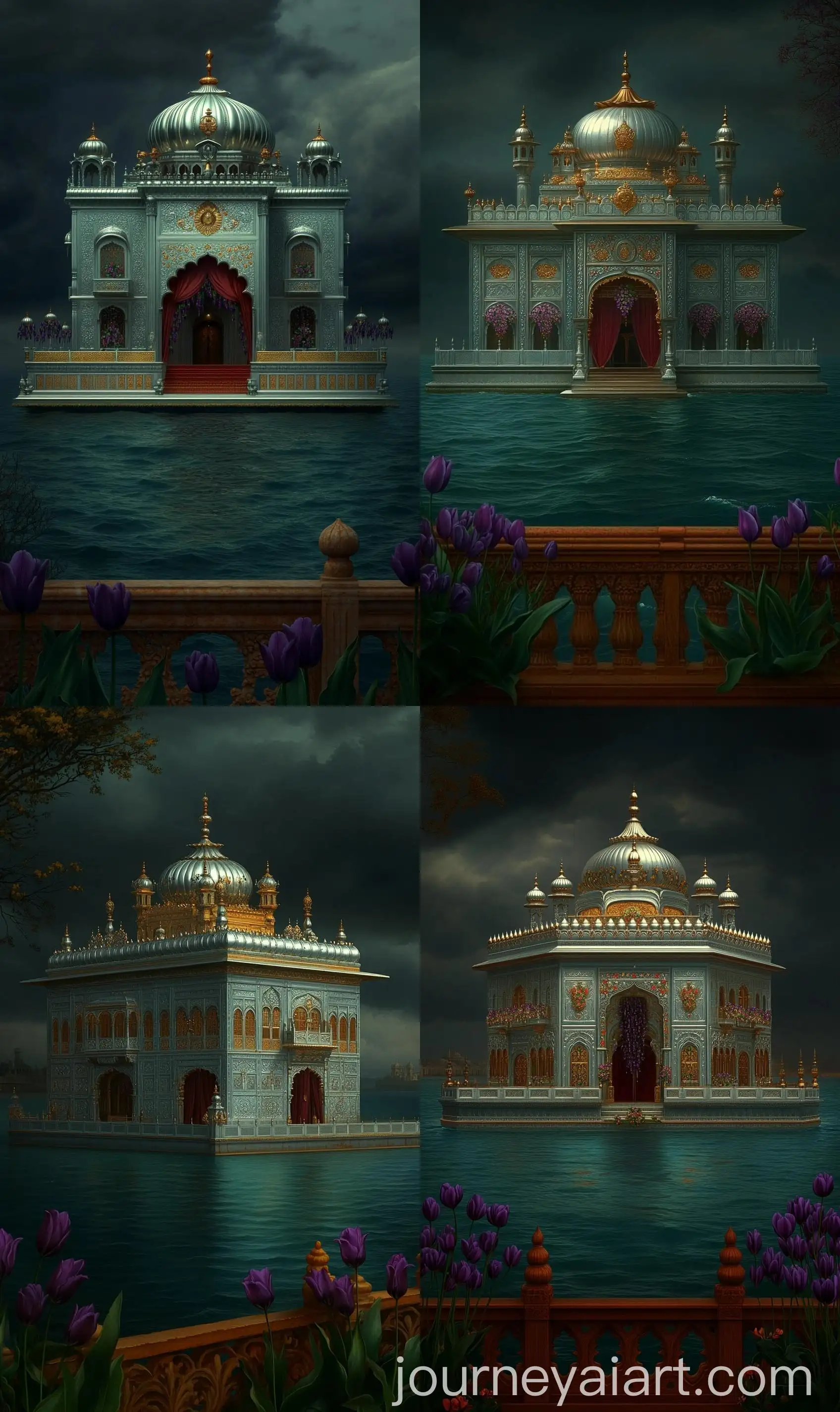 Faraway-View-of-MultiLevel-Harmandir-Sahib-Gurdwara-Surrounded-by-Endless-Sea