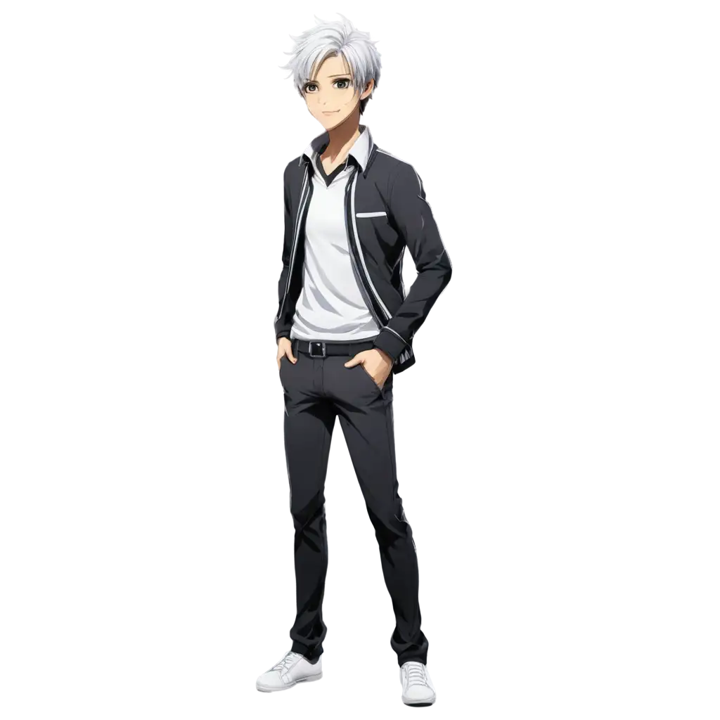 Anime-Character-Male-with-Black-and-White-Hair-Smiling-Full-Body-PNG-Image-for-Versatile-Use