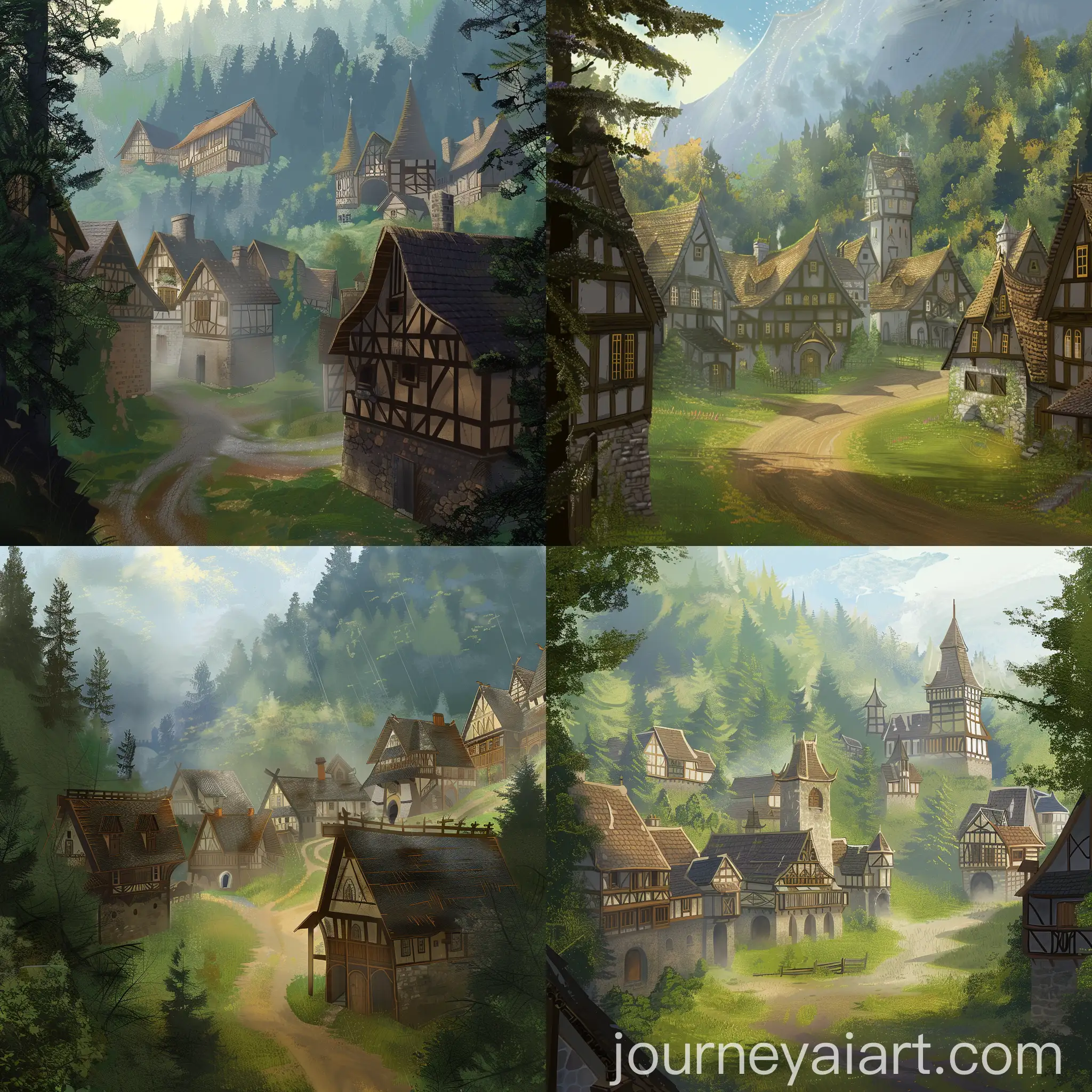 Fantasy-Medieval-Village-Surrounded-by-Forest
