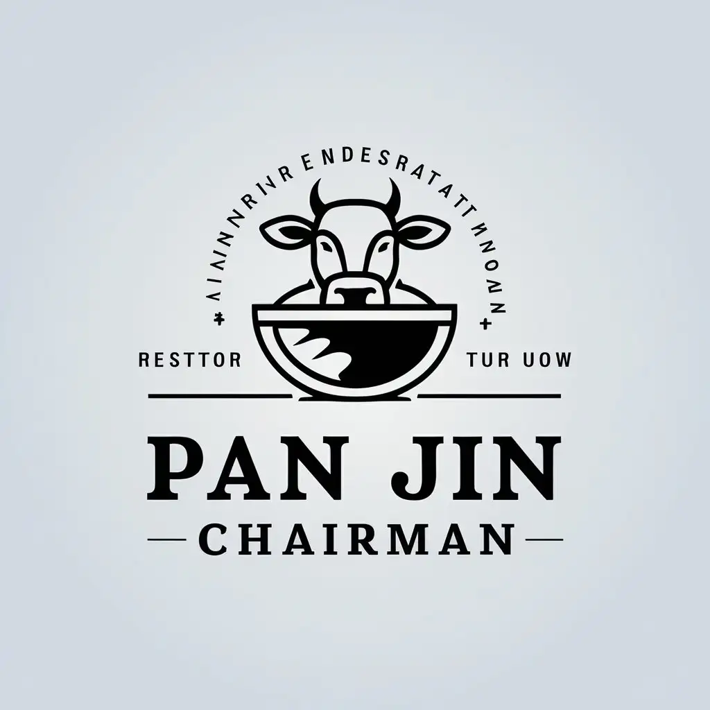 a vector logo design,with the text "Pan Jin Chairman", main symbol:cow, bowl, flour,Minimalistic,be used in Restaurant industry,clear background