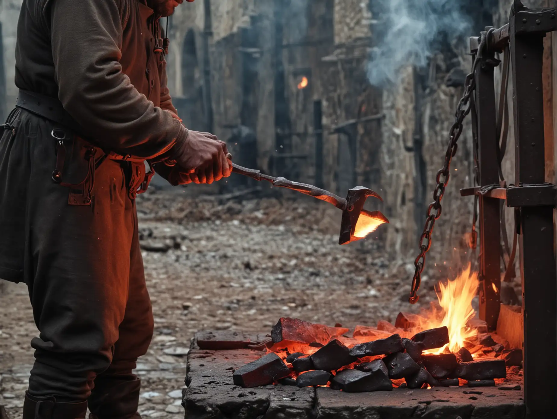 Blacksmith-in-the-South-of-France-Middle-Ages-Winter-Holding-RedHot-Iron