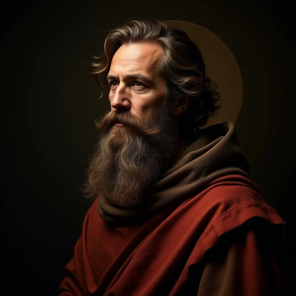 Medieval-Male-Saint-with-Beard-in-Dark-Background