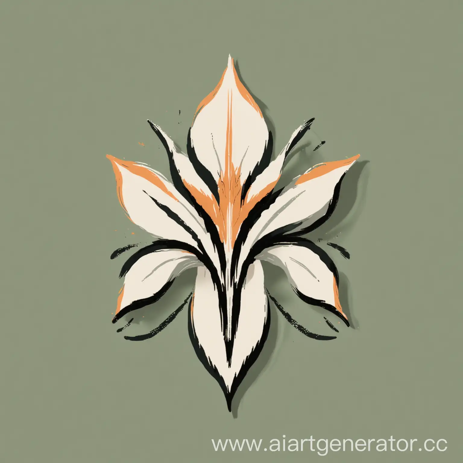 design of a very minimalistic nude modern creative flat logo of simple minimalistic decorative oneline shapes with simple minimalistic decorative line elements simmetry in the form of a flower iris with elements in green, orange, black and white pastel colors