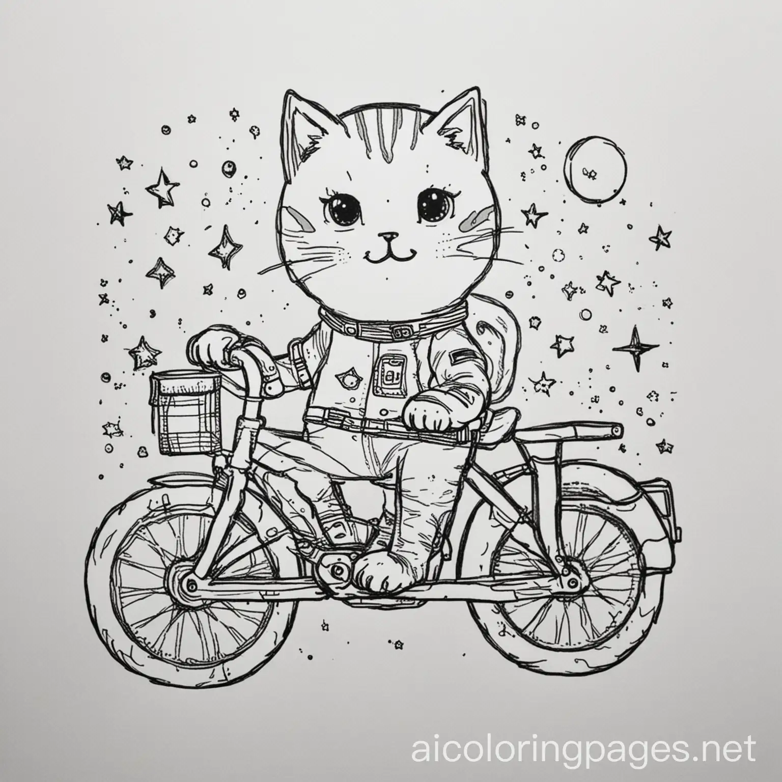 Space-Cat-Riding-Bicycle-Birthday-Coloring-Page