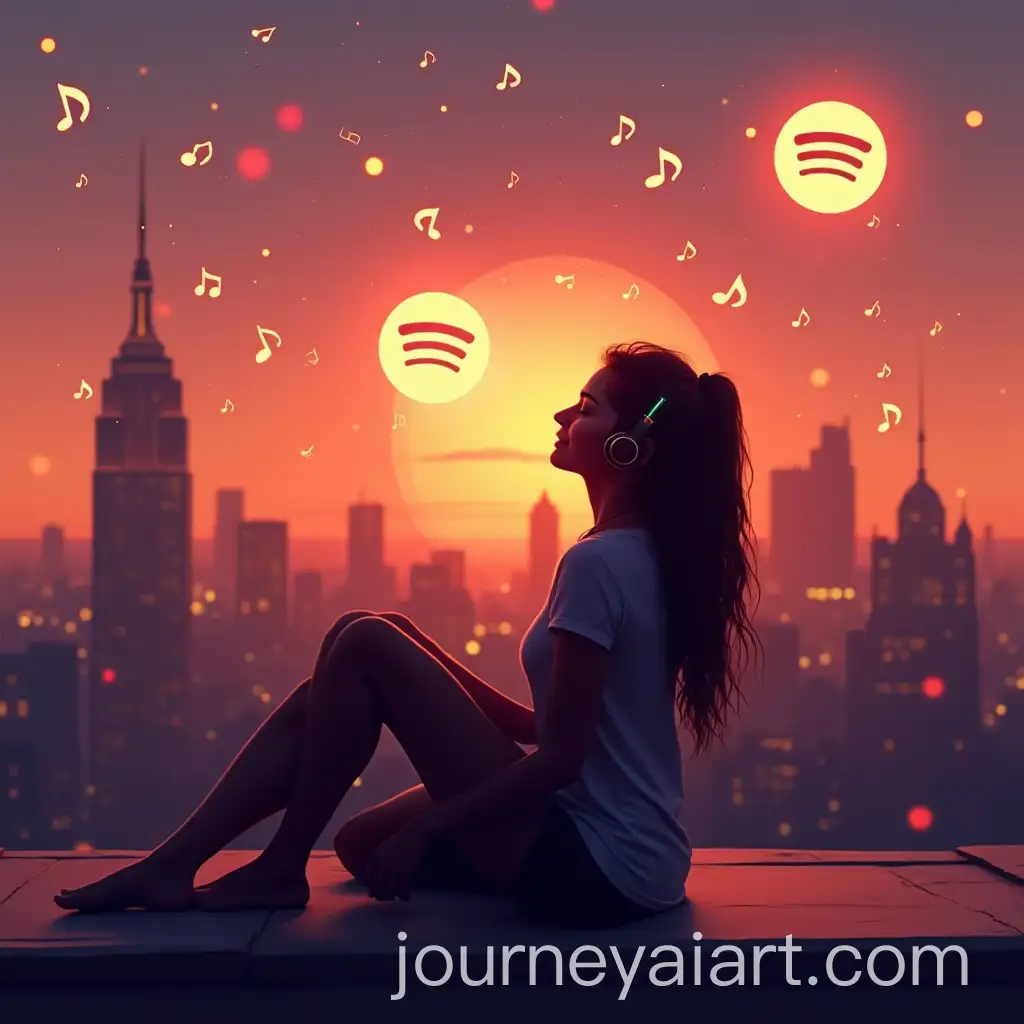 Person-Relaxing-on-Rooftop-at-Sunset-with-Music-Notes-and-Spotify-Logo-Glowing-in-the-Air