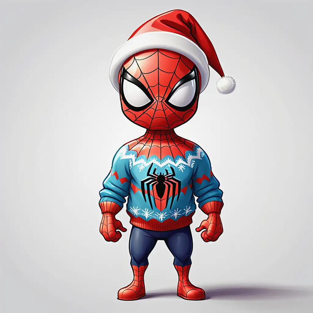 cartoon Spiderman wearing Christmas hat and sweater