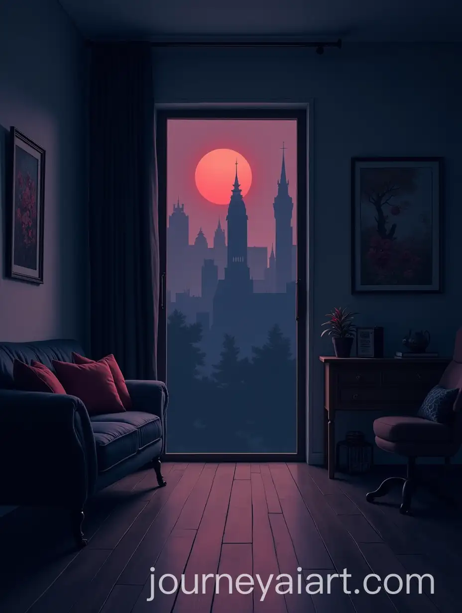 Gothic-Modern-Living-Room-with-Minimalist-Painterly-Anime-Art-Style