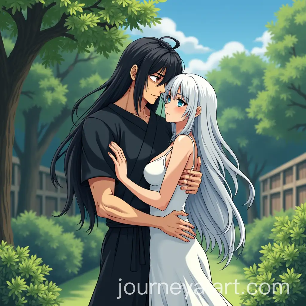 Anime-Style-Couple-in-a-Garden-Hugging-Geto-Suguru-and-His-Wife