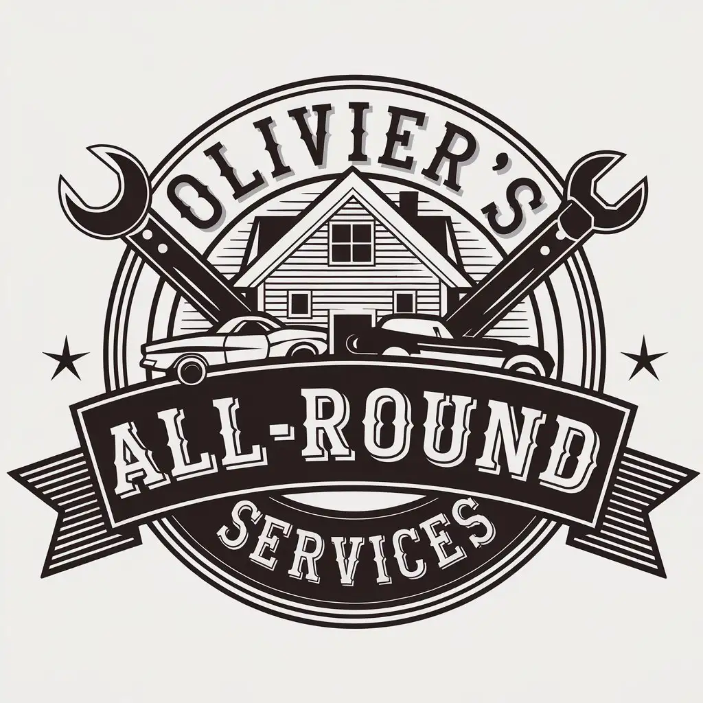 LOGO Design for Oliviers Allround Services Vector Design with House Car and OldSchool Tools Symbolism