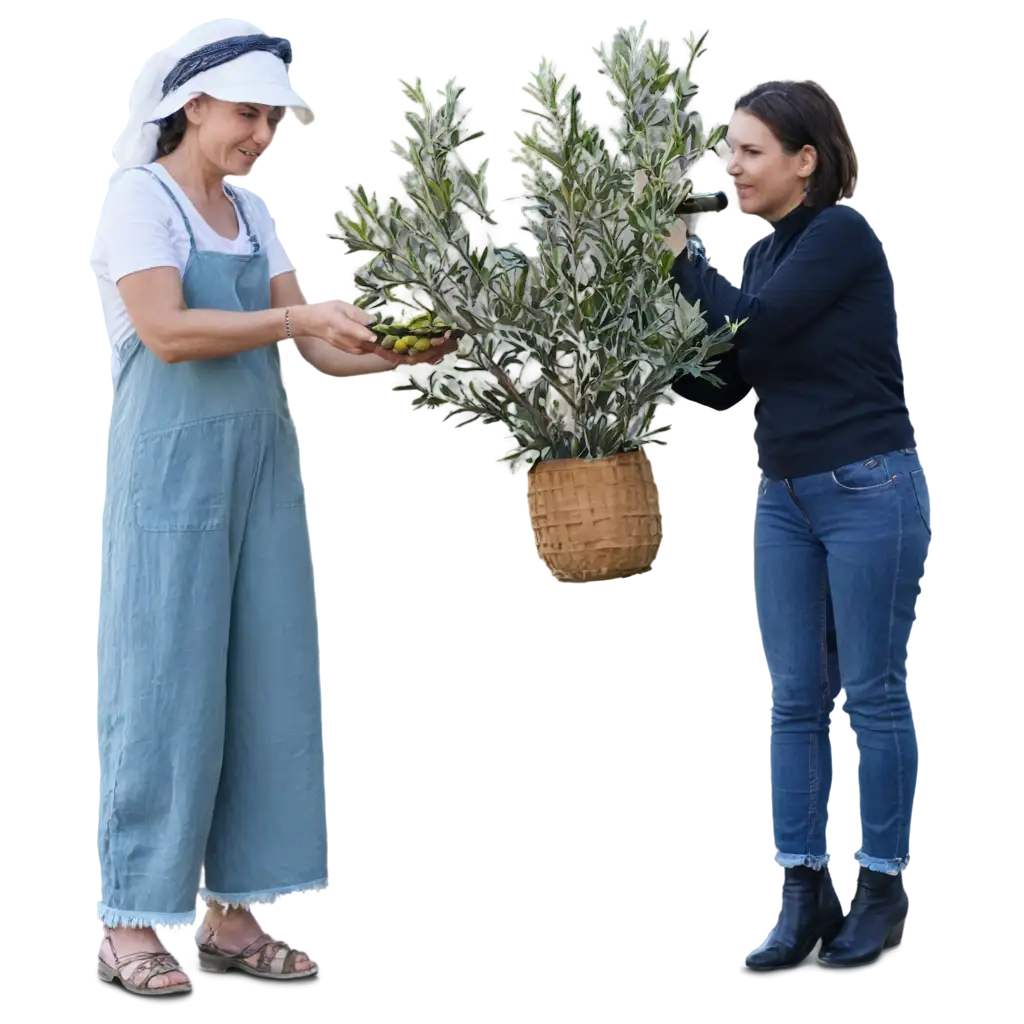 PNG-Image-of-Woman-Collecting-Olives-in-the-Countryside-Harvesting-Scene-in-HighQuality-Format