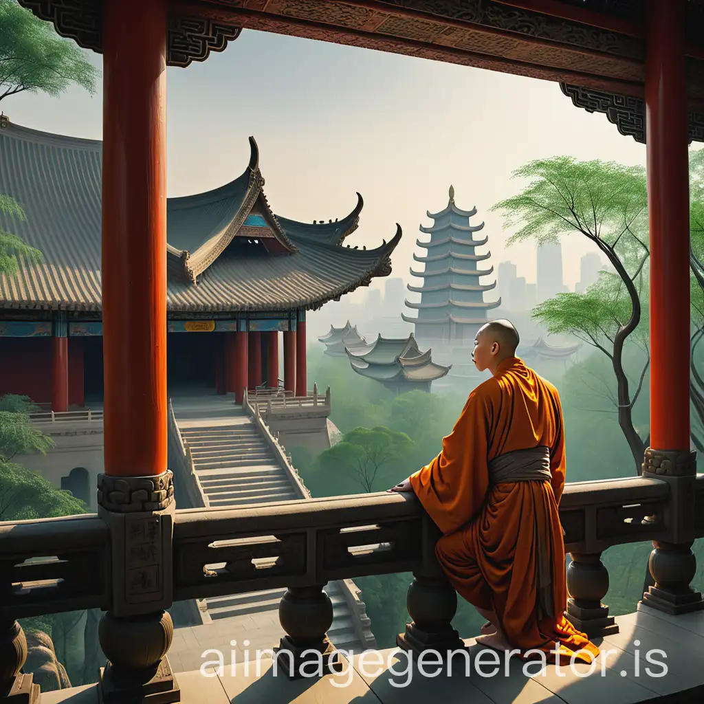 Monk-Meditating-in-Forest-Temple-with-Tang-Dynasty-City-Background