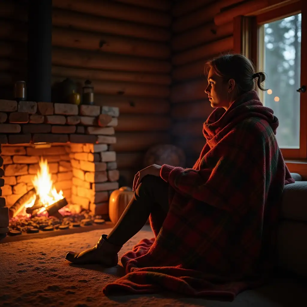Person-Relaxing-by-an-Open-Fire-in-a-Cozy-Log-Cabin