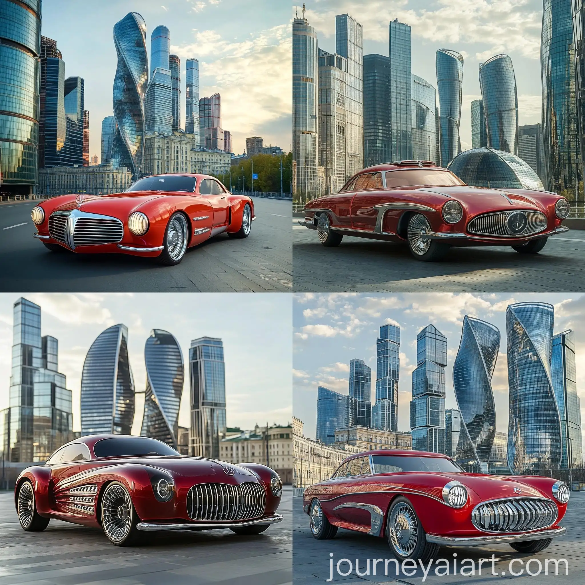 Futuristic-Red-Car-in-Modern-Moscow-with-Chrome-Accents-and-Skyscrapers