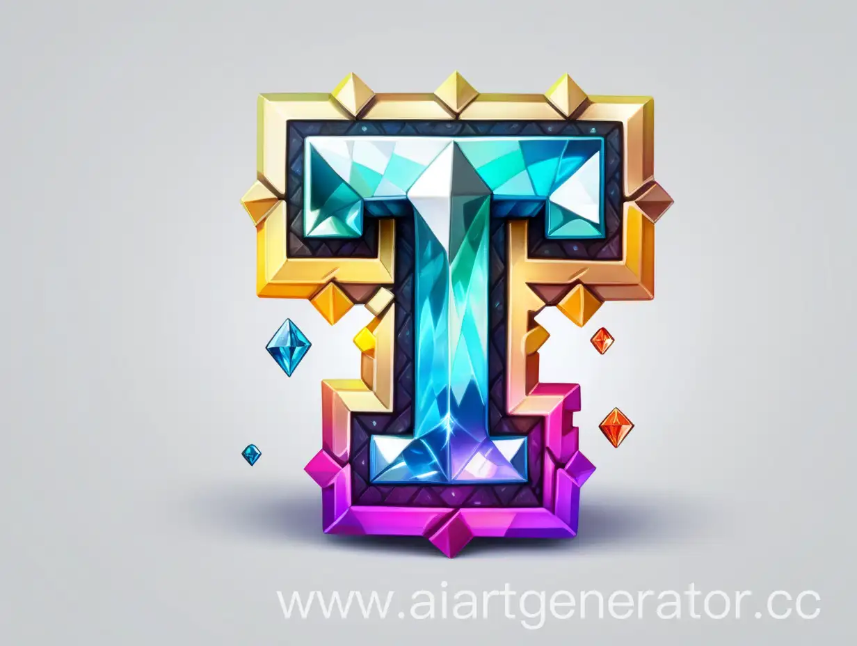 Cartoon-Style-Letter-T-with-Shimmering-Diamond-Background-from-Minecraft