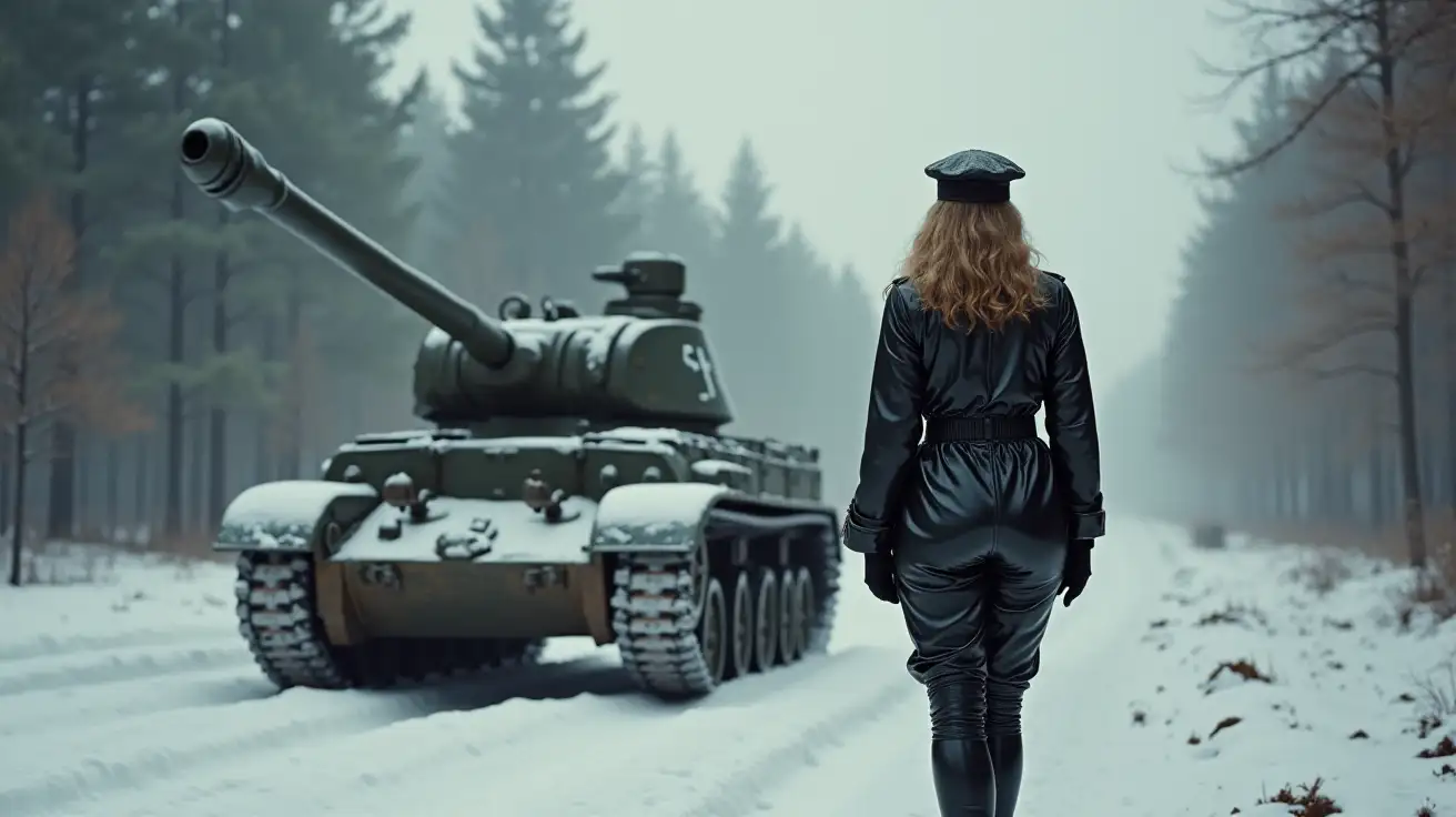 World-War-II-BDSM-Mistress-in-PVC-Attire-on-Snowy-Battlefield