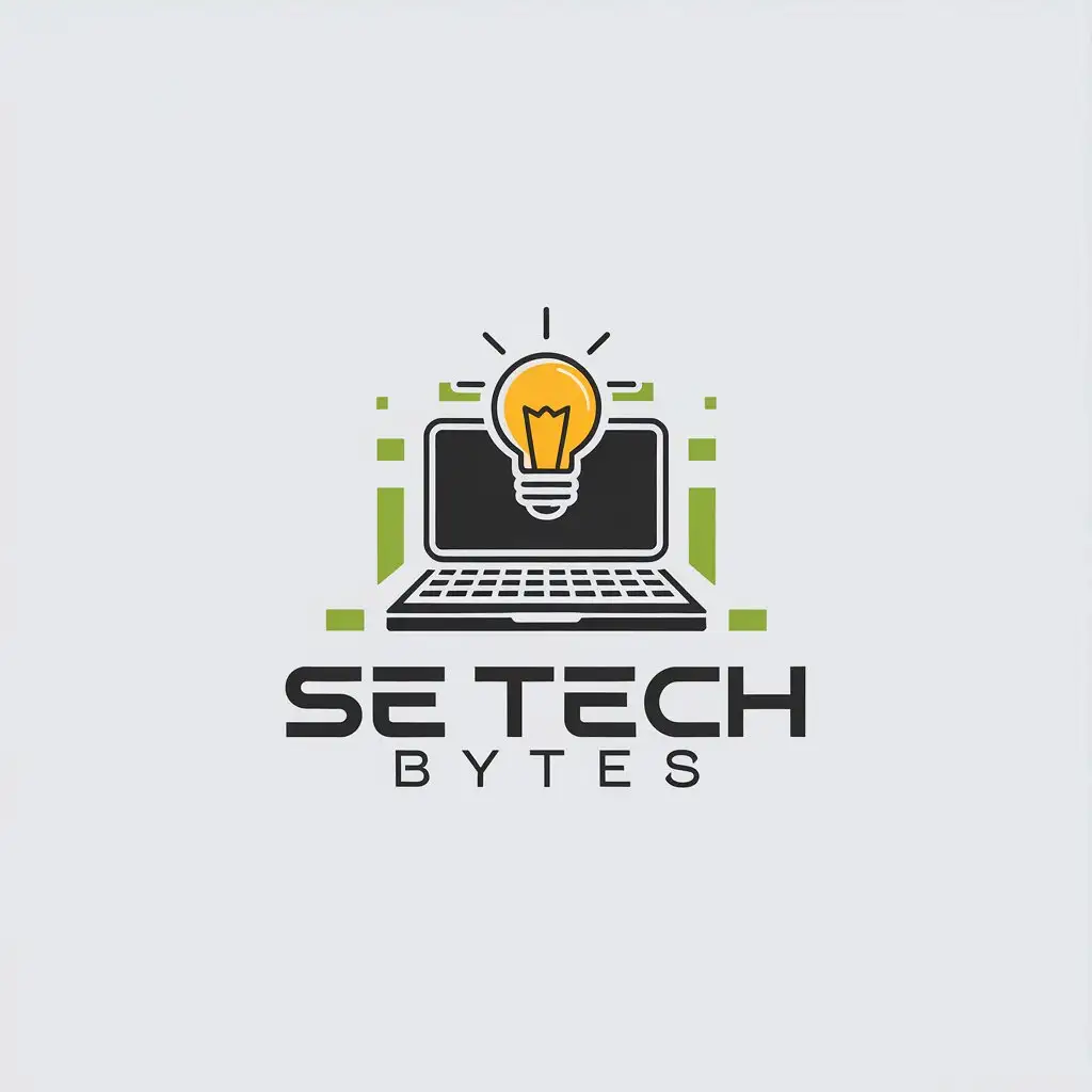 LOGO Design for SE Tech Bytes Laptop with Idea Bulb and Green Minimalistic Theme for Technology Industry