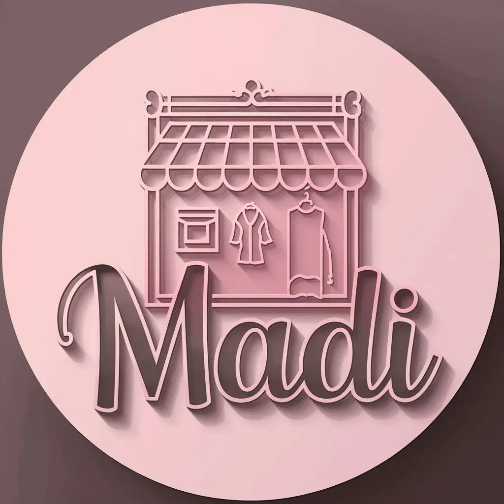 a vector logo design,with the text "MADI", main symbol:A women's clothing store on a tender pink background and on a round background,Moderate,clear background