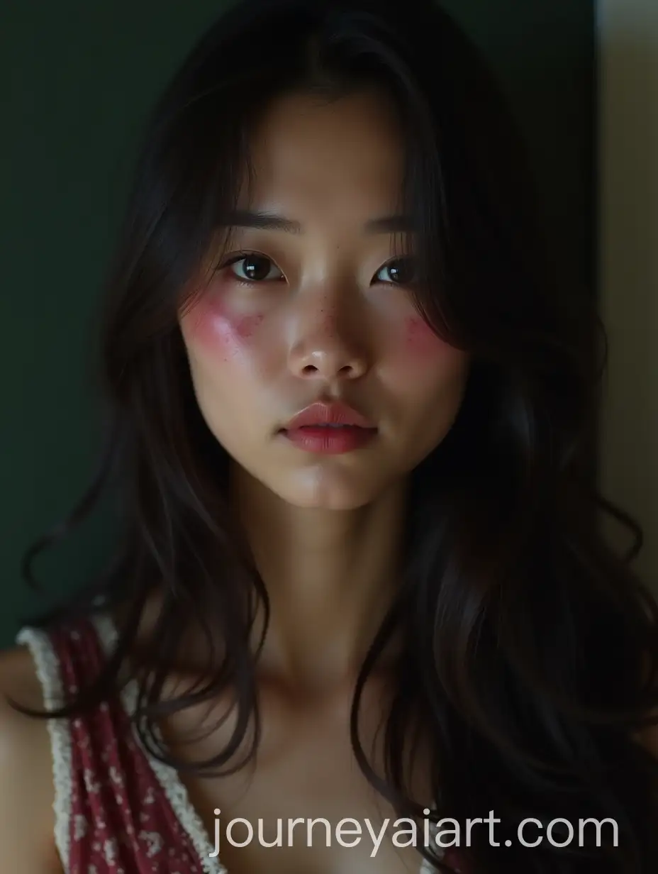 Cinematic-Portrait-of-a-Beautiful-Asian-Woman-with-Pink-Shadows-and-Freckles