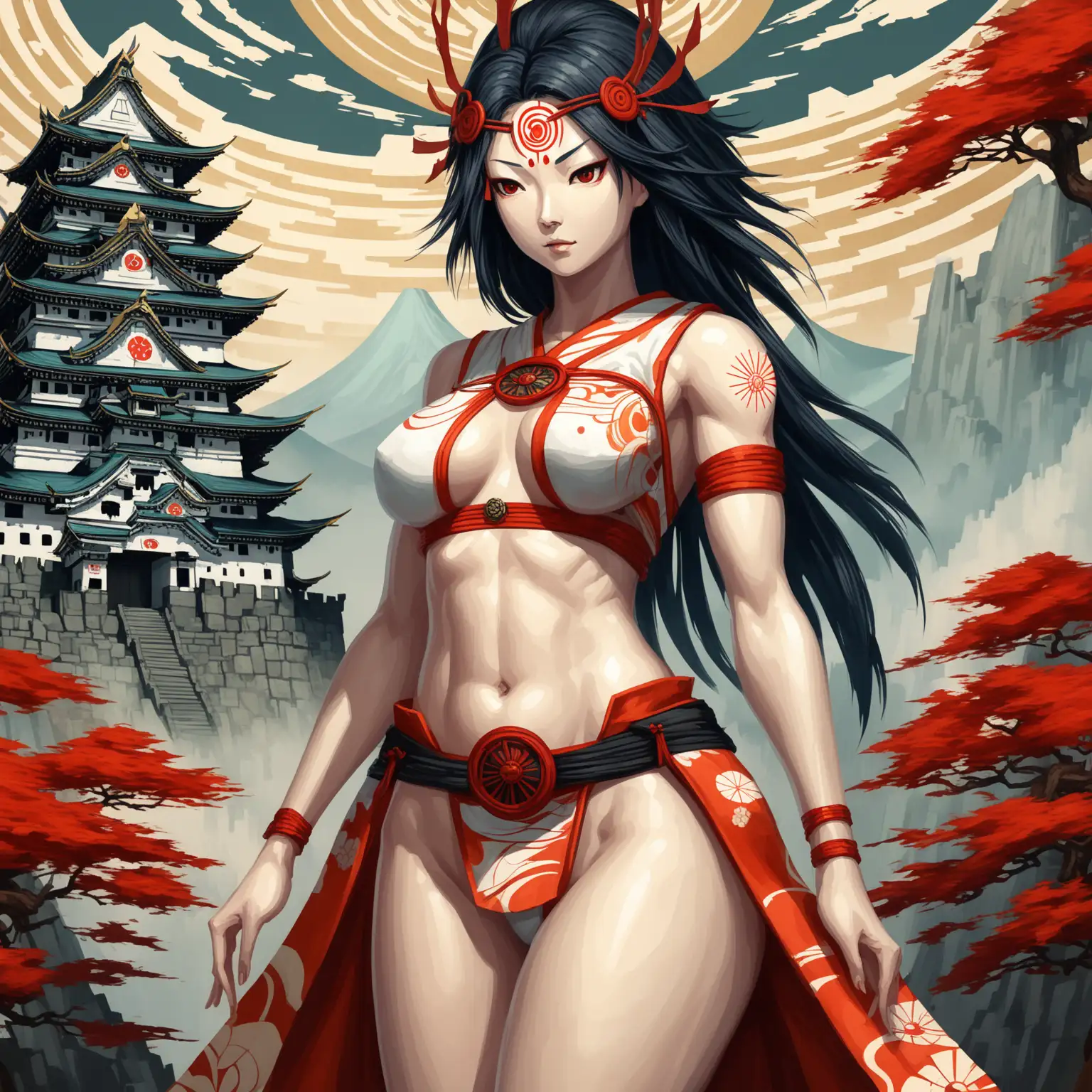 Fit Woman Depicting Amaterasumikami in a Cryptic Castle