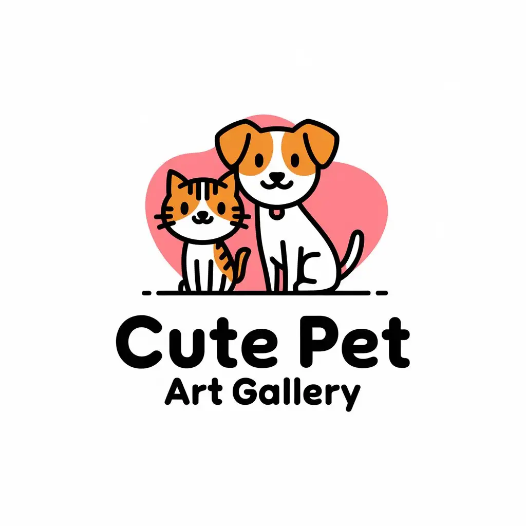 a vector logo design,with the text "cute pet art gallery", main symbol:cat/dog,Moderate,be used in Animals Pets industry,clear background