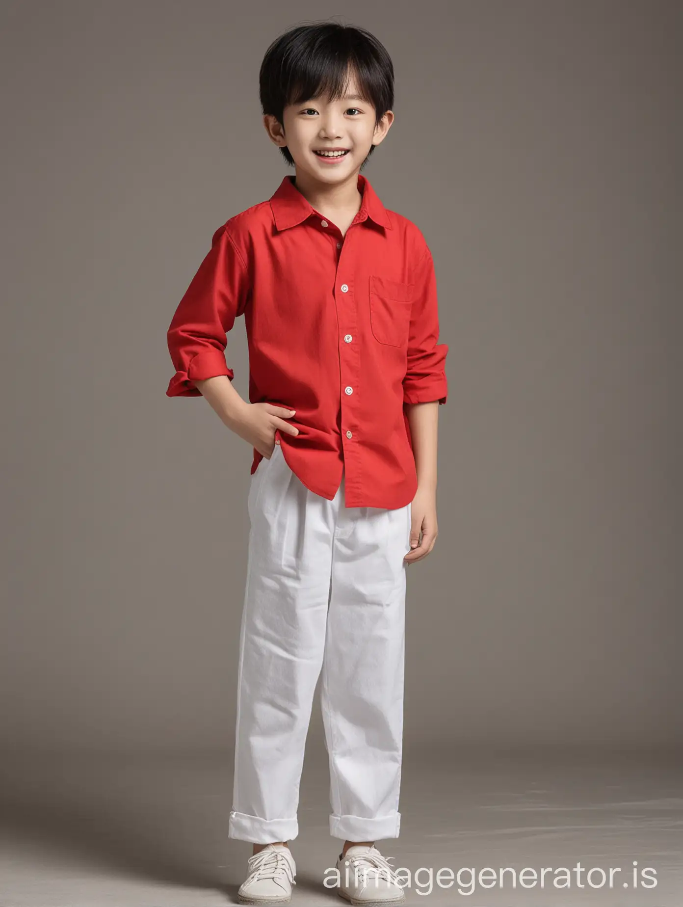 Cheerful-Korean-Children-in-Red-Shirts-and-White-Pants