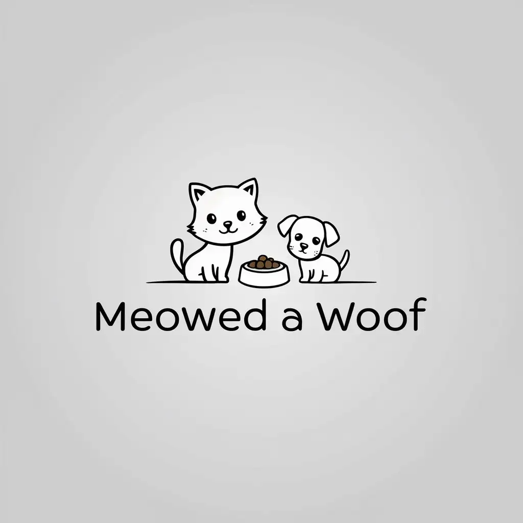 a logo design,with the text "meowed a woof", main symbol:pet cat, small dog, pet food,Minimalistic,be used in Animals Pets industry,clear background