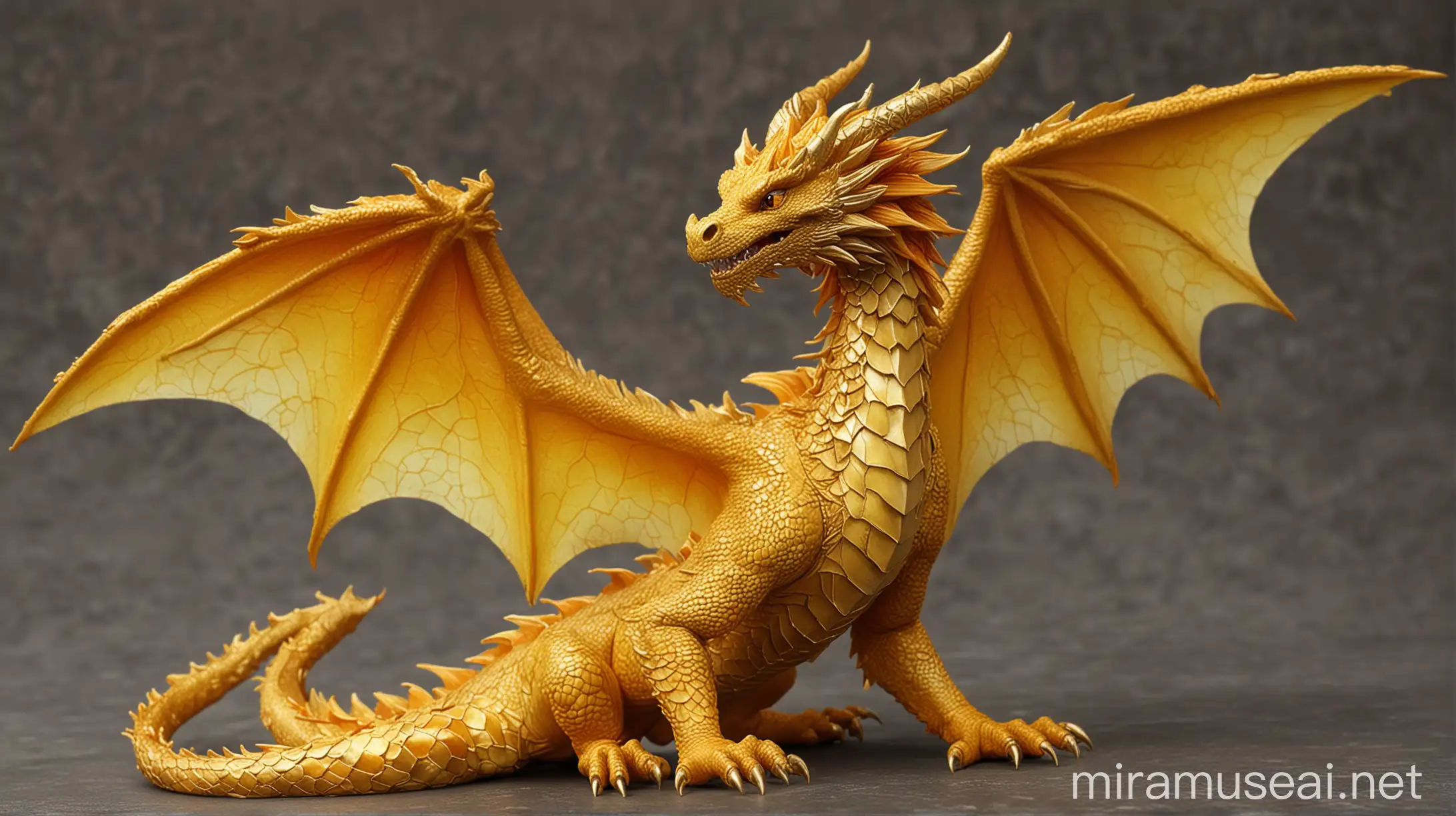 Majestic Yellow Dragon with Gold Scales and Orange Wings