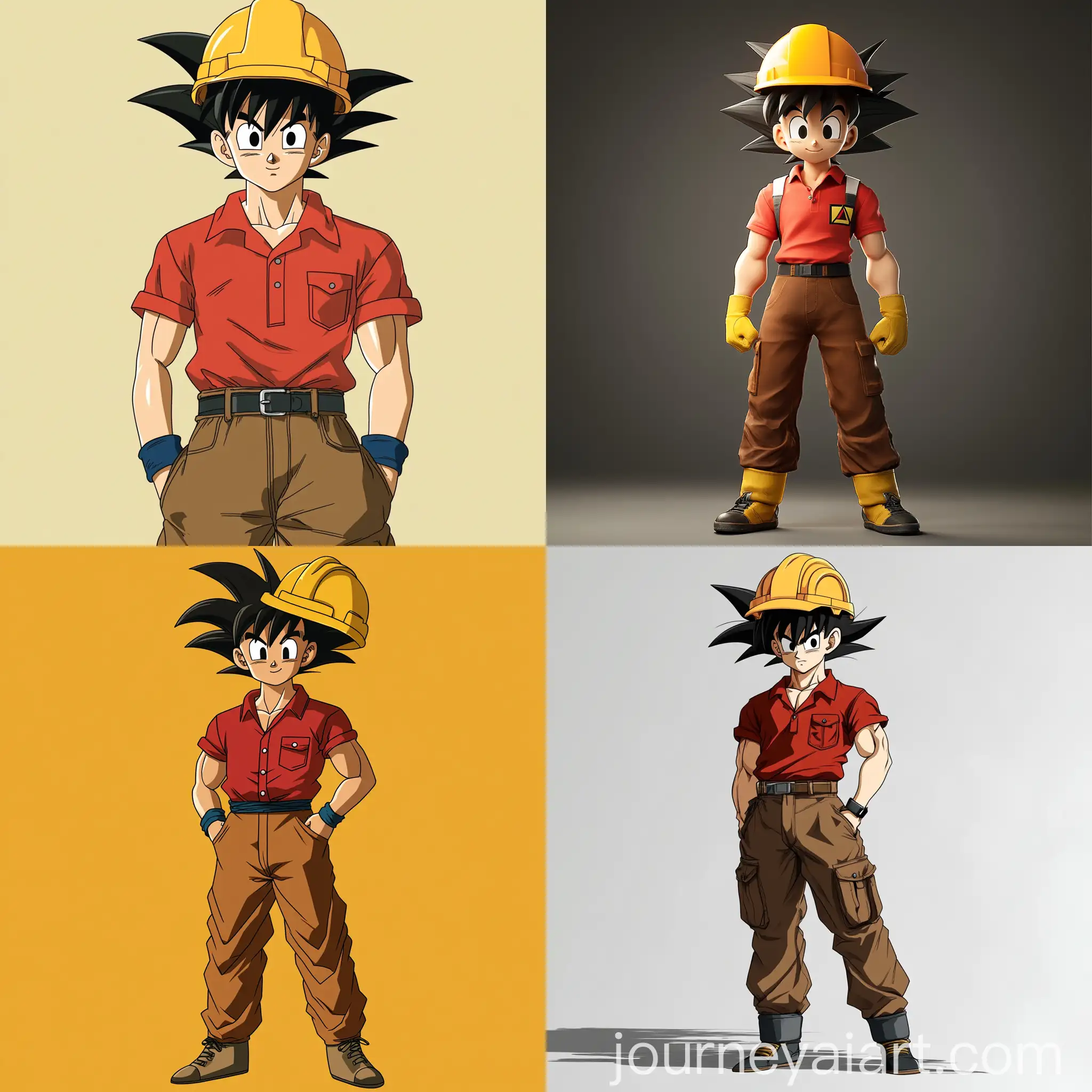 Dragon-Ball-Animation-Goku-in-Red-Polo-Shirt-with-Yellow-Safety-Helmet