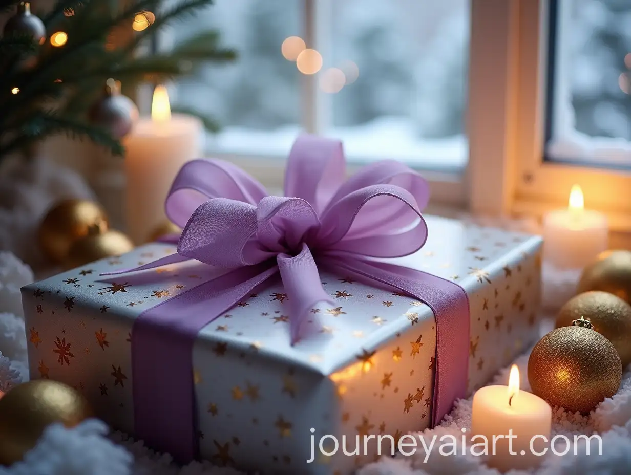 Christmas-Gift-Wrapped-in-Lilac-with-Holiday-Decor