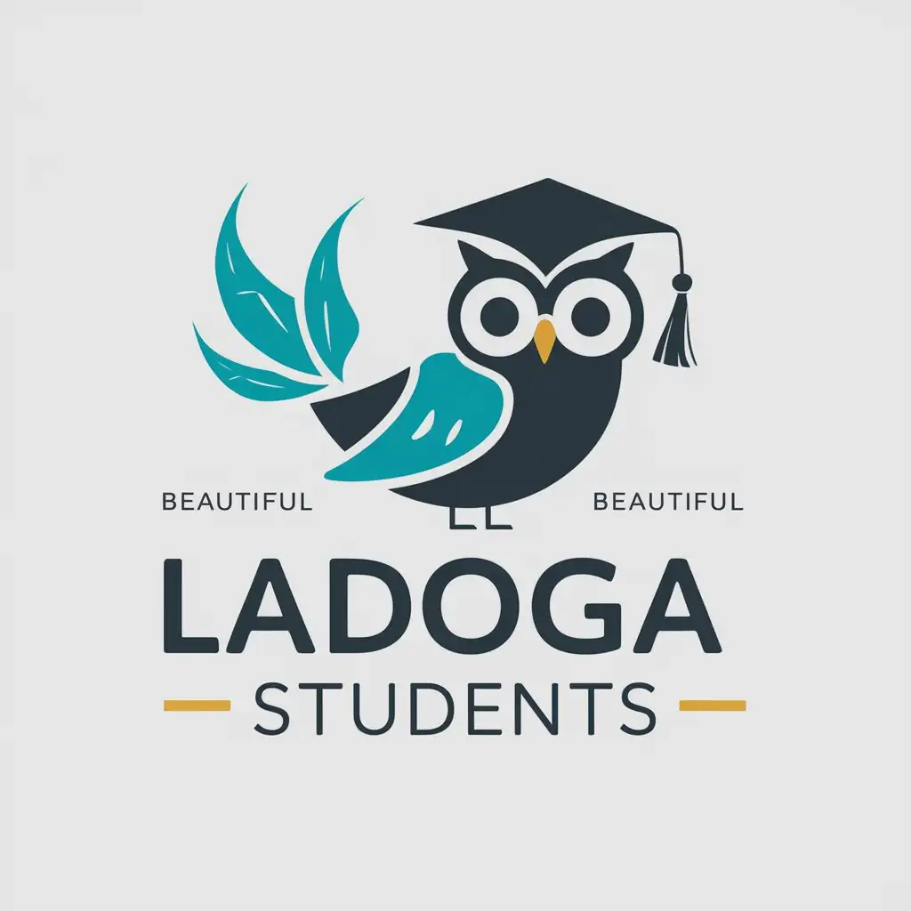 a vector logo design,with the text "LADOGA students", main symbol:Bird, owl, beautiful tail, student cap with tassel,Moderate,be used in Education industry,clear background