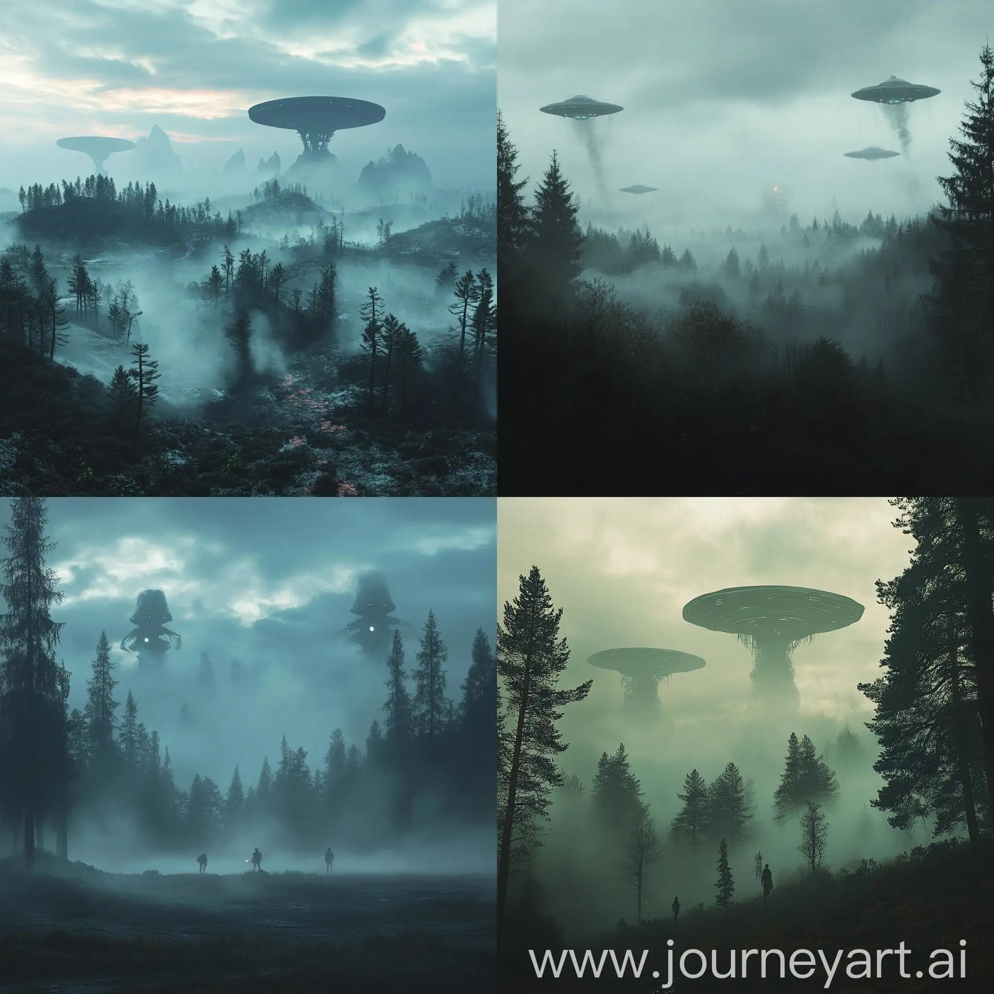 Aliens-Destroying-Forest-in-the-Distance-with-Fog