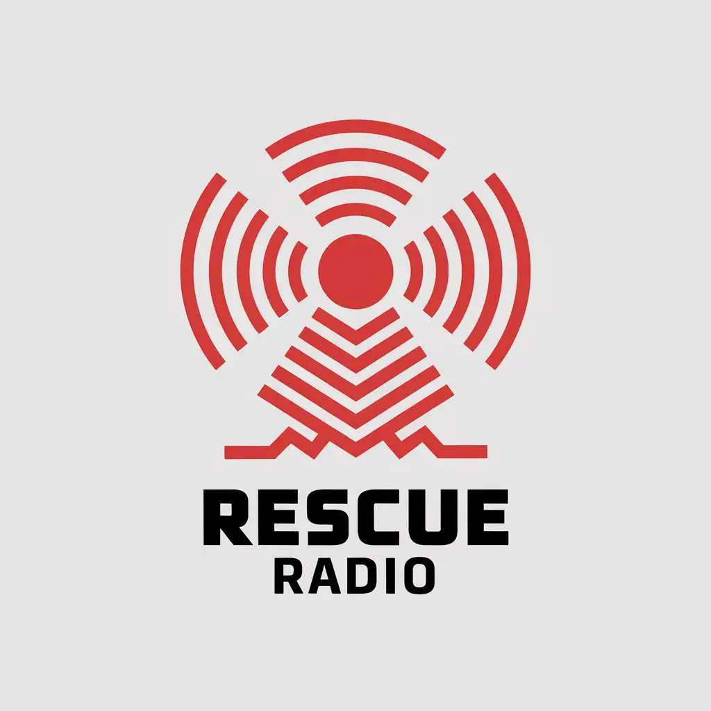 LOGO Design for Rescue Radio Abstract Signal Waves in Red with Bold Geometric Typography