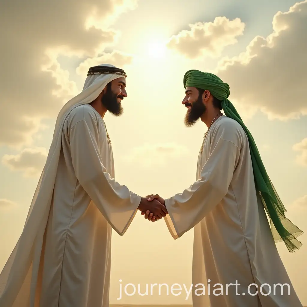 Two-Men-in-Arabian-Clothes-Shaking-Hands-in-the-Sky