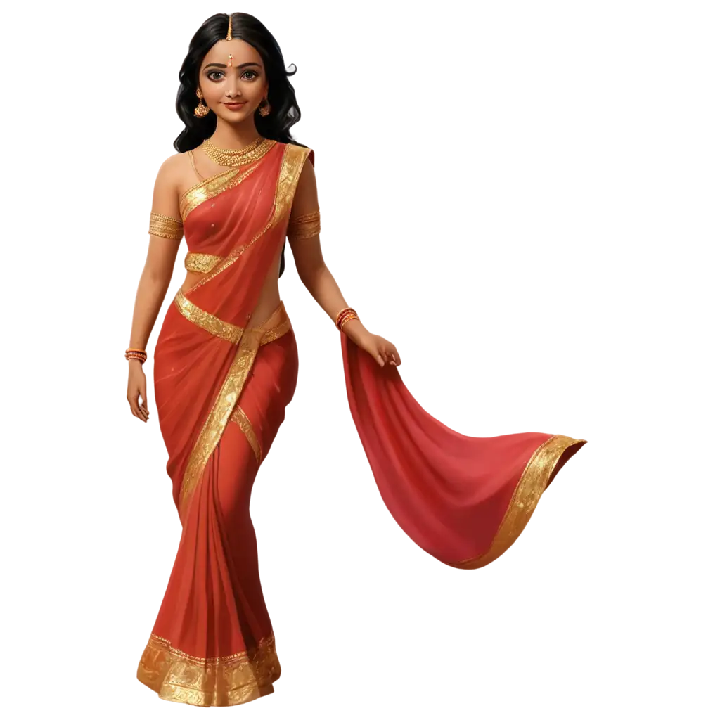 Elegant-Indian-Women-in-Saree-2D-Avatar-PNG-for-Versatile-Use