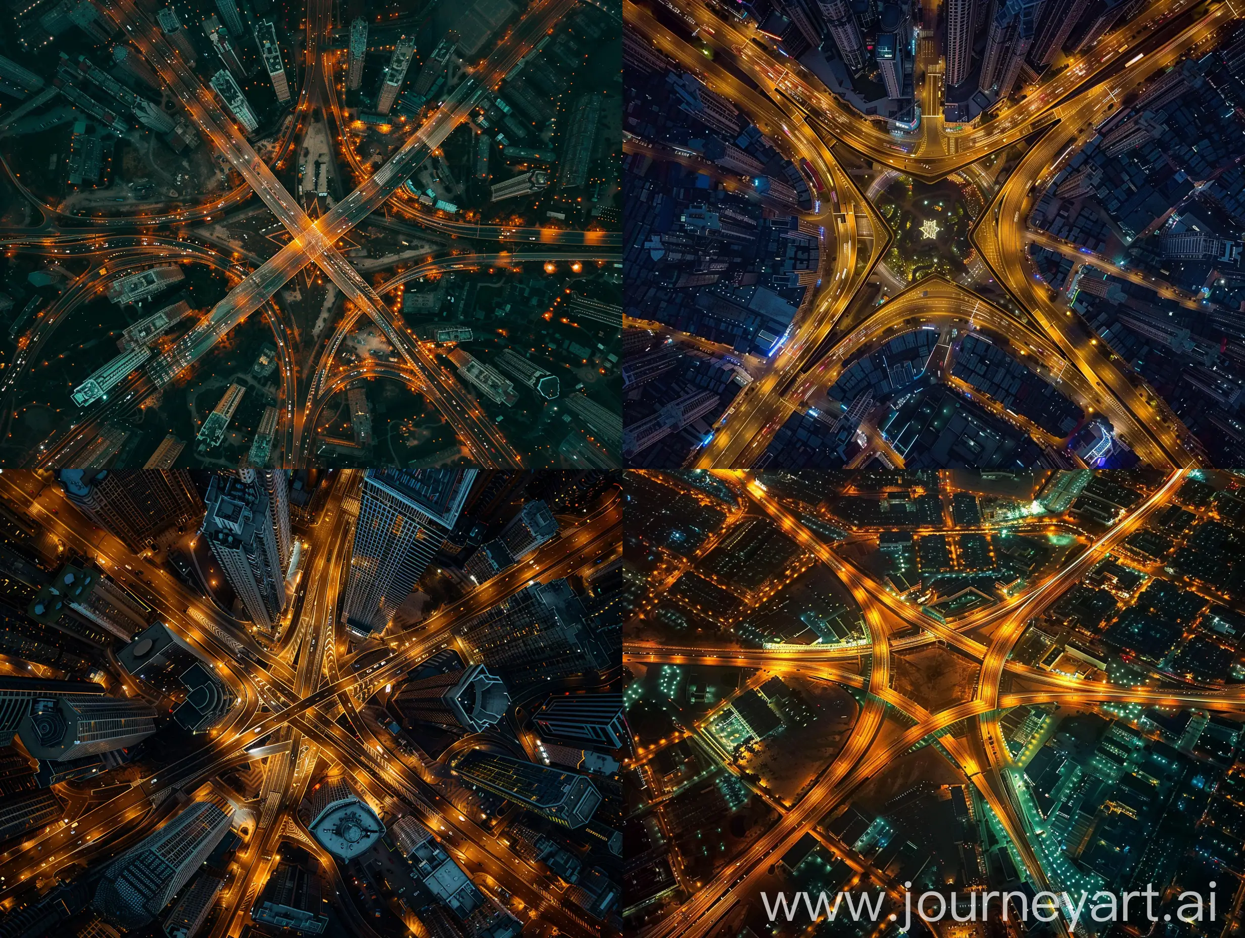 Night-Cityscape-with-StarShaped-Highway-Aerial-View