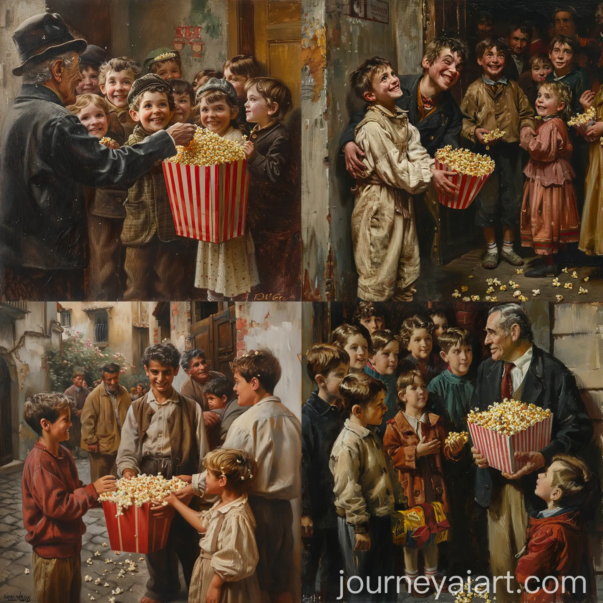 Father-Giving-Popcorn-to-Children-Heartwarming-Family-Moment