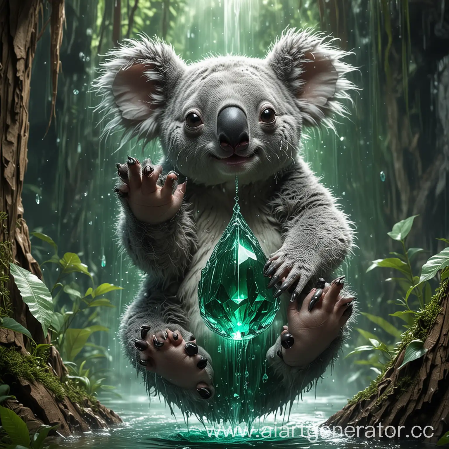 Cyberpunk-Druid-Koala-Holding-Emerald-Water-Drop-Under-Divine-Light