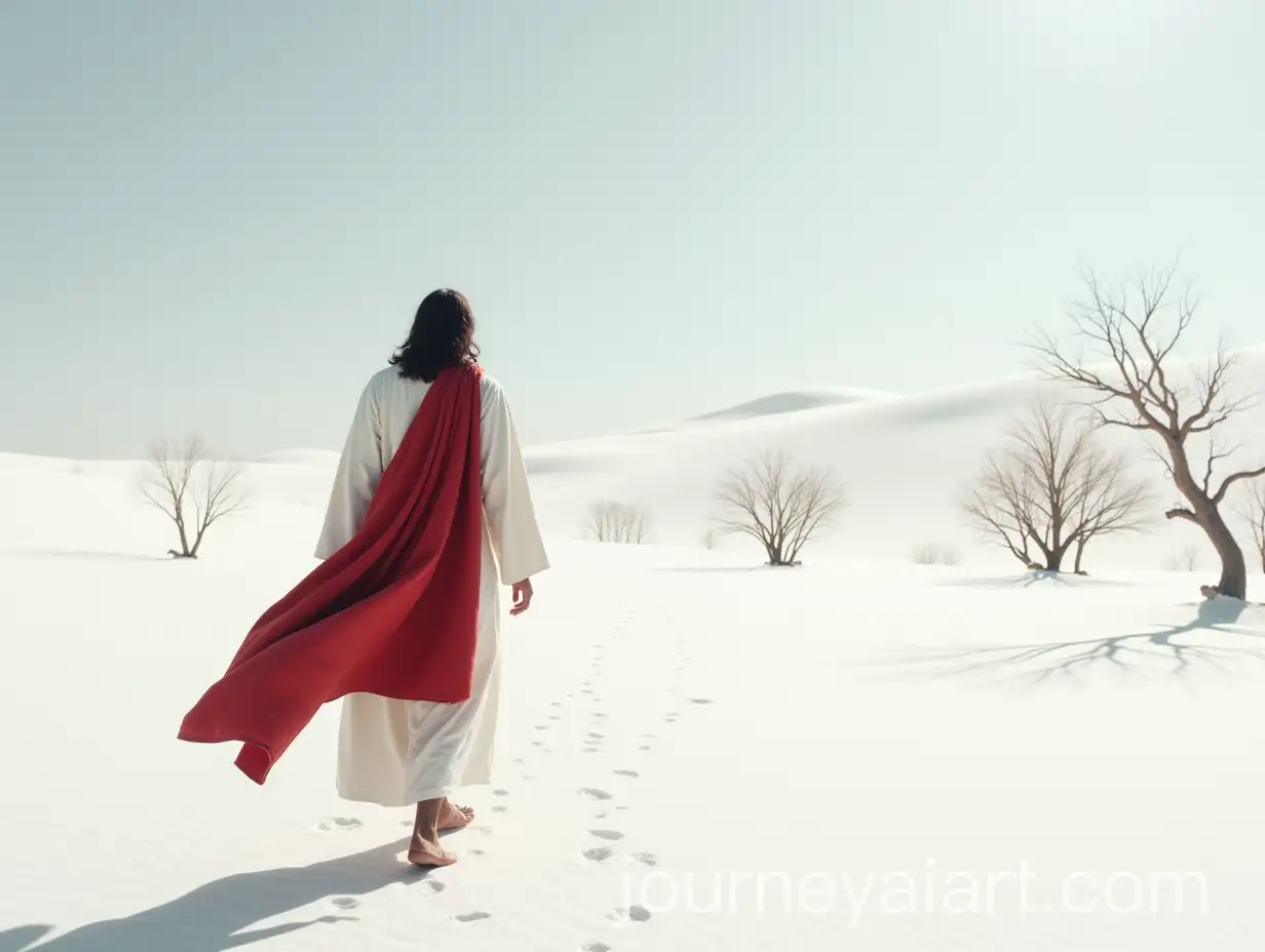 Jesus-in-White-Cloak-Walking-Alone-in-a-Snowy-Desert-Landscape