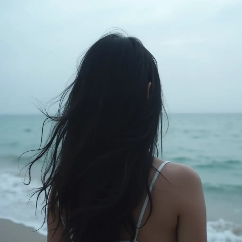 Mysterious-Woman-with-Black-Hair-by-the-Seaside