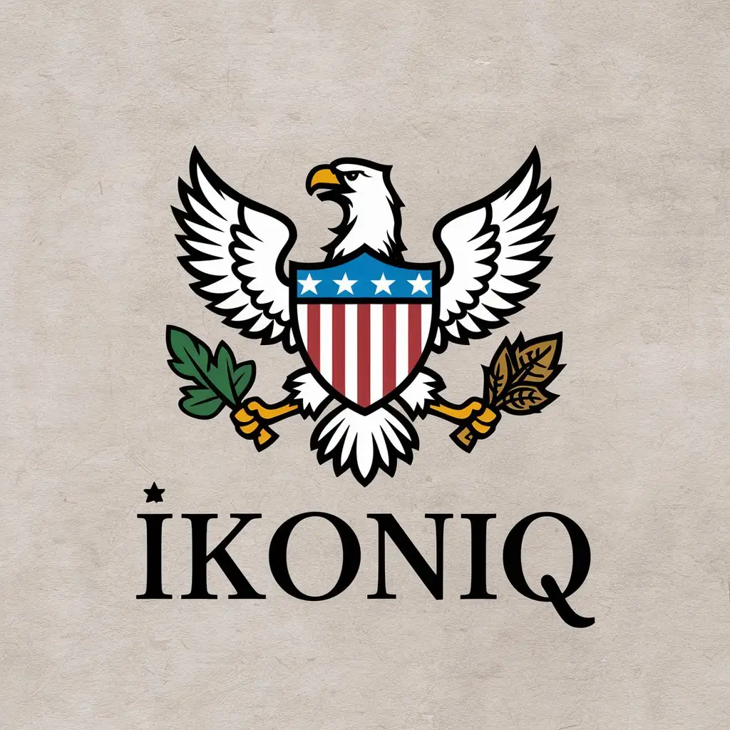 LOGO Design For IKONIQ Elegant White Eagle with American Shield and Gold Leaves