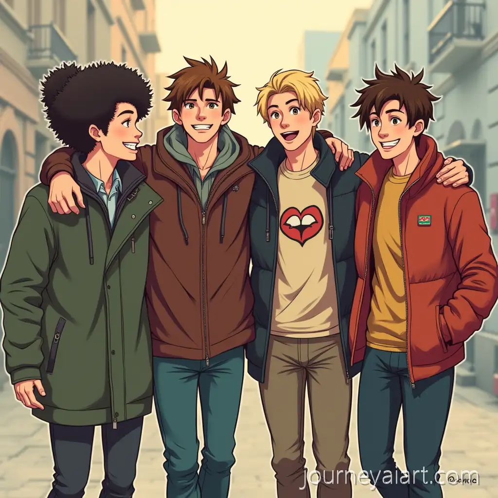 Group-of-Friends-and-a-Lone-Figure-in-Urban-Park-Setting