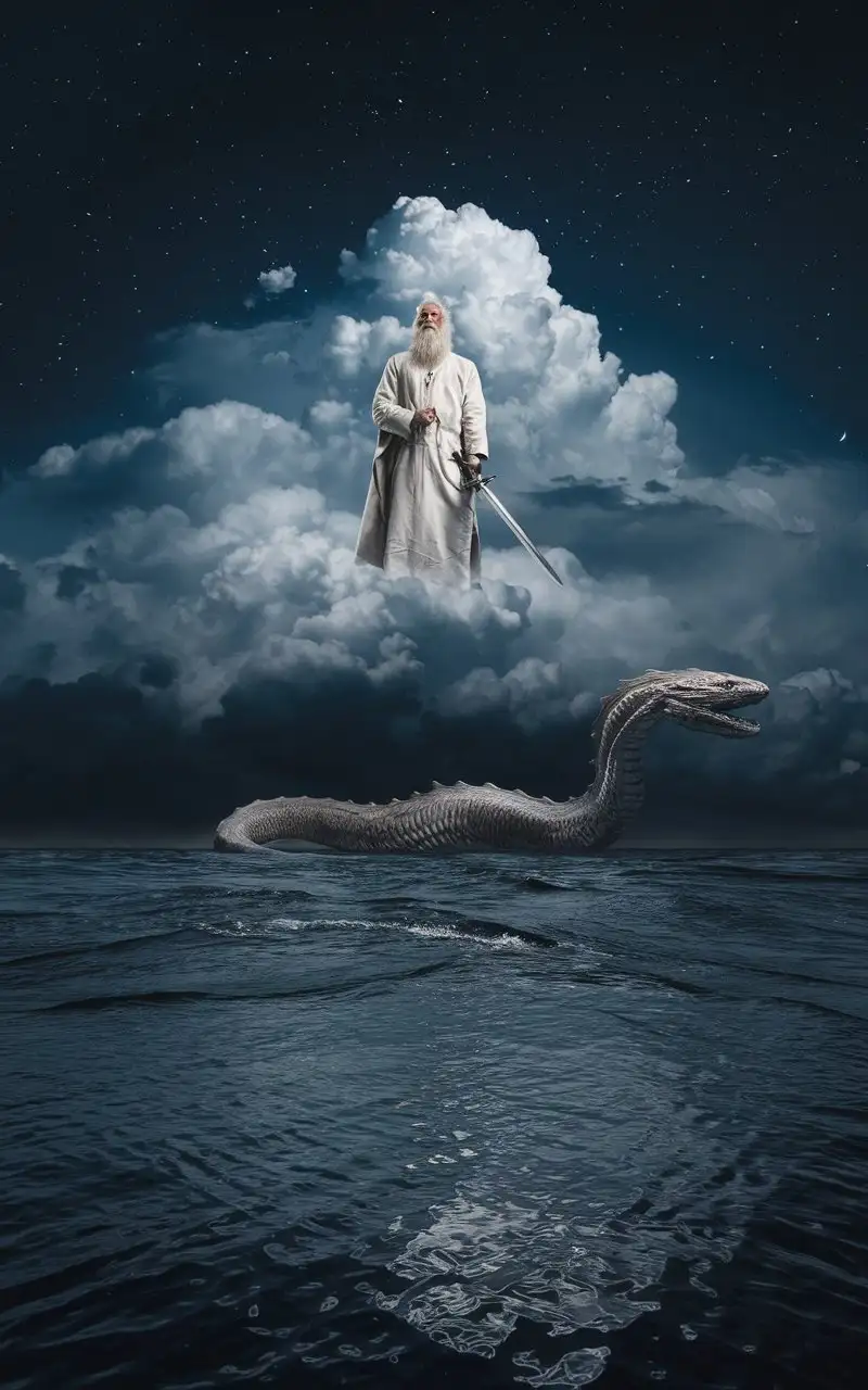 YAHWEH the Most High whose like a swordsman stood on the clouds  in the distance subjugated Leviathan the great sea serpent on the surface at night